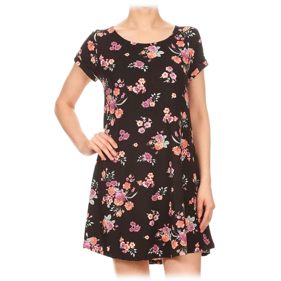 Black/Mauve/Pink Floral Tunic Dress