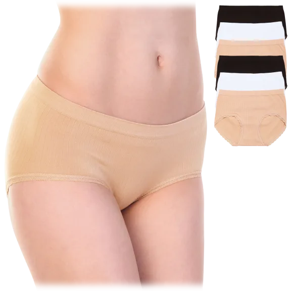 6-Pack: Angelina Seamless Cotton Hiphugger Panties with Lace Accent