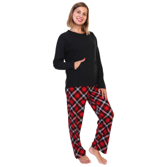 Angelina Kangaroo Pocket Top with Flannel Pants Pajama Set