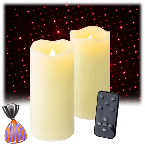 2-Pack: Night Stars Flickering LED Candles with Red Lasers and Remote