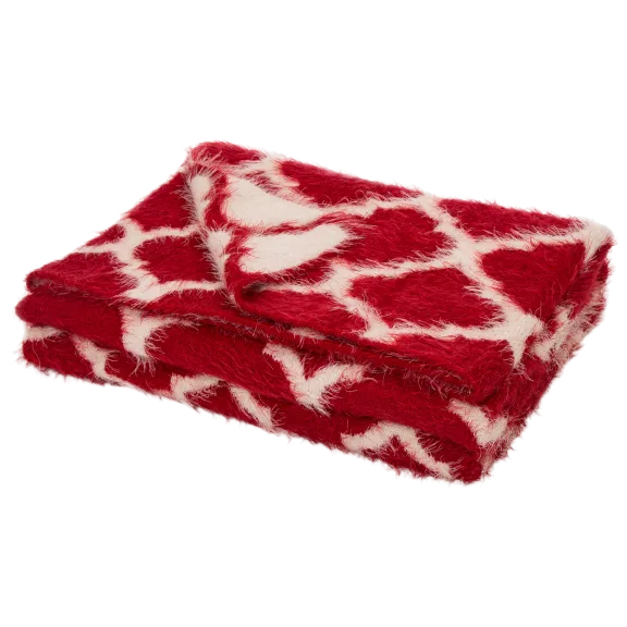 Glitzhome 60"L*50"W Reversible Knitted Nylon Eyelash Yarn Red/White Blanket