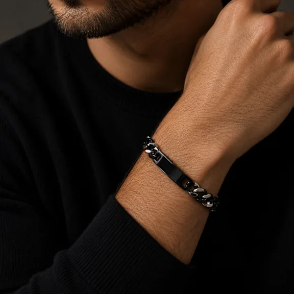 Steeltime Men's Two-Tone Stainless Steel & Black IP Cuban Link ID Bracelet