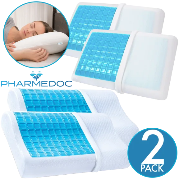 2-Pack: PharMeDoc Memory Foam + Cooling Gel Pillows