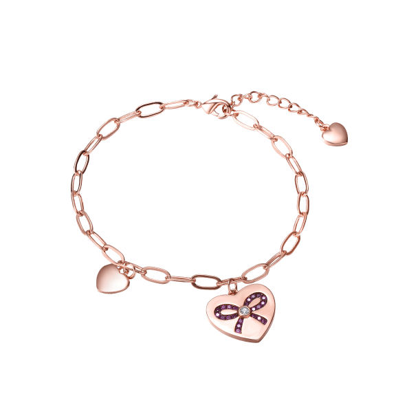 Genevive Sterling Silver Pink Diamonds Heart Bracelet