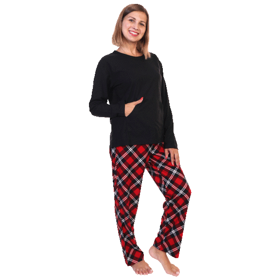 Angelina Kangaroo Pocket Top with Flannel Pants Pajama Set