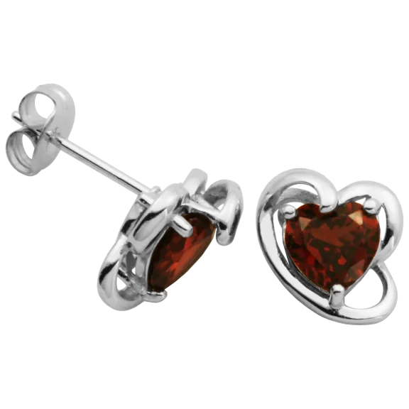 Morgan & Paige Sterling Silver Genuine Garnet Heart in Heart Stud Earrings