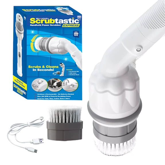 Bell + Howell Scrubtastic Express Handheld Power Scrubber with Flat Brush Head