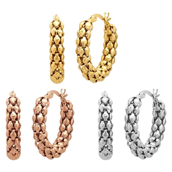Steeltime Ladies Popcorn Hoop Earrings