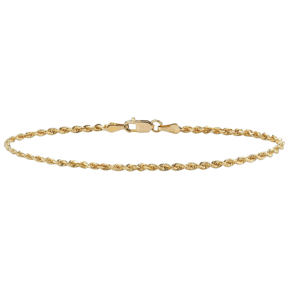 Pori Jewelers 10K Solid Gold 2.5mm Diamond Cut Rope Chain Bracelet