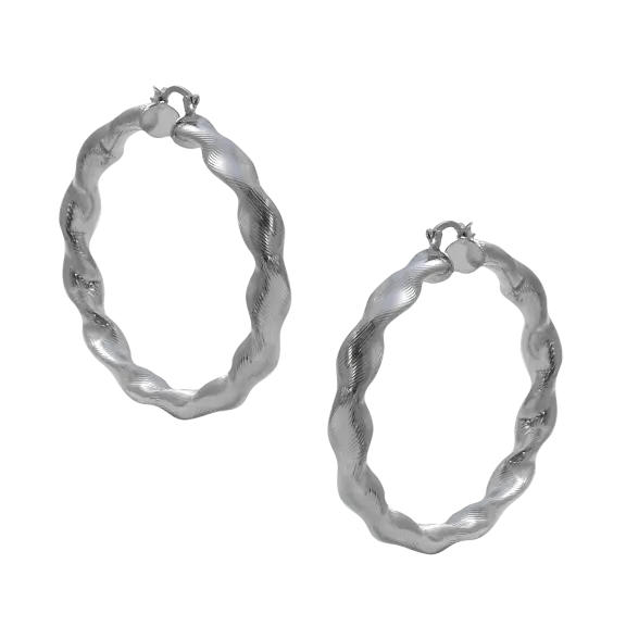 Savvy Cie Twist Hoop Earrings in Rhodium Plated