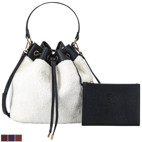 MKF Saryn Faux Shearling Bucket Bag & Wallet Set by Mia K