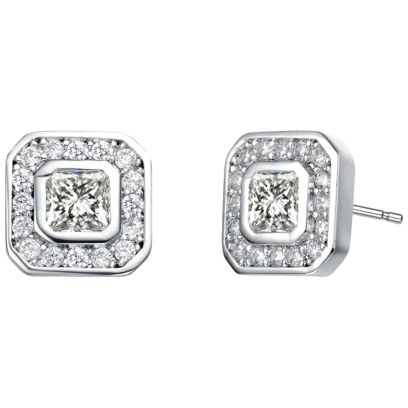 RelavenO Classy Rhodium Plated Cubic Zirconia Stud Earrings