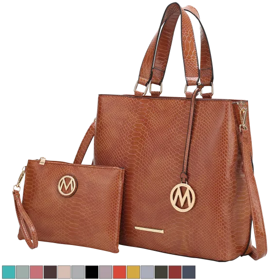 MKF Collection Beryl 2 Piece Snake-Embossed Vegan Leather Tote Bag With Wristlet