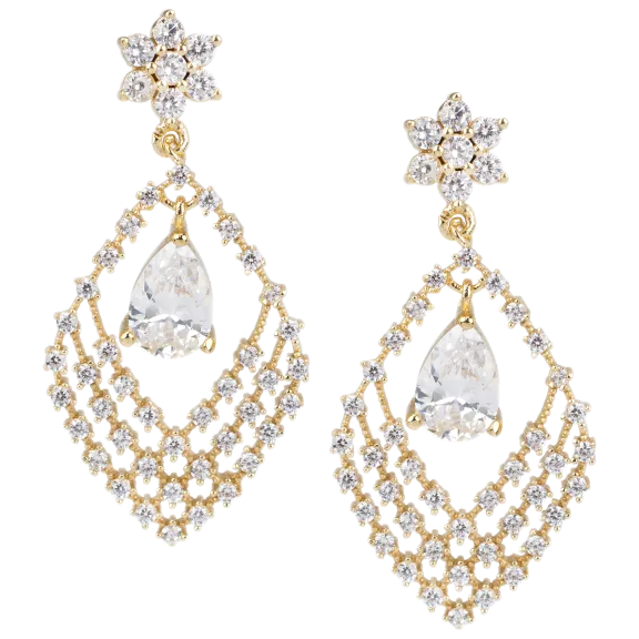Kenneth Jay Lane 5 CTTW Pear Drop with Round Design CZ Earrings
