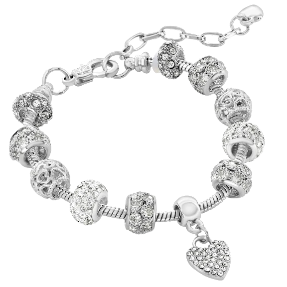 Donatello Gian Crystal Hearts Charm Bracelet