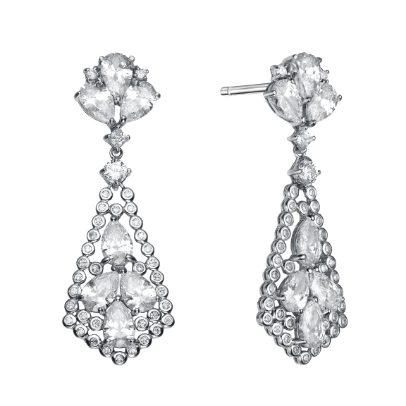 Megan Walford Lab Created Pear Diamond and Bezel Diamond Earrings