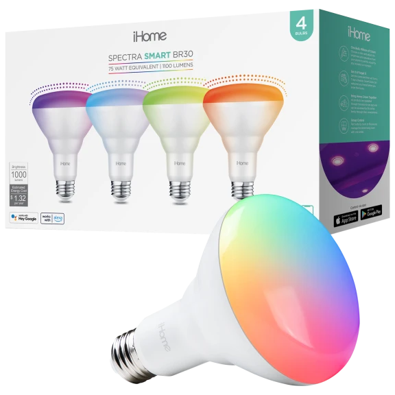4-Pack: iHome Spectra RGBW Color + Tunable White Multicolor Bulb (BR30)