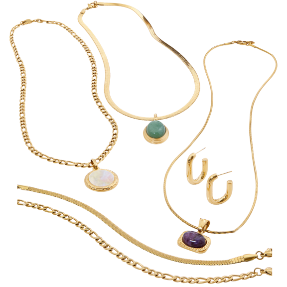 Savvy Cie 18K Gold 9-Piece Genuine Gemstone Set with Travel Jewelry Bag