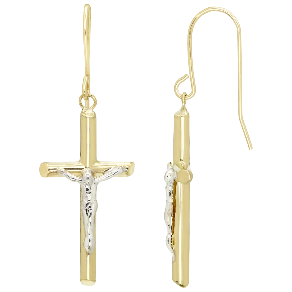 A&M 14K Gold Cross Drop Earrings