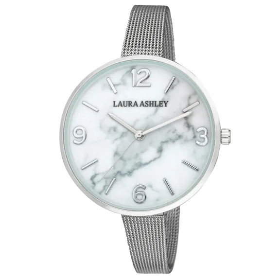 Laura Ashley Ladies Marbleized Dial with Skinny Mesh Band Watch