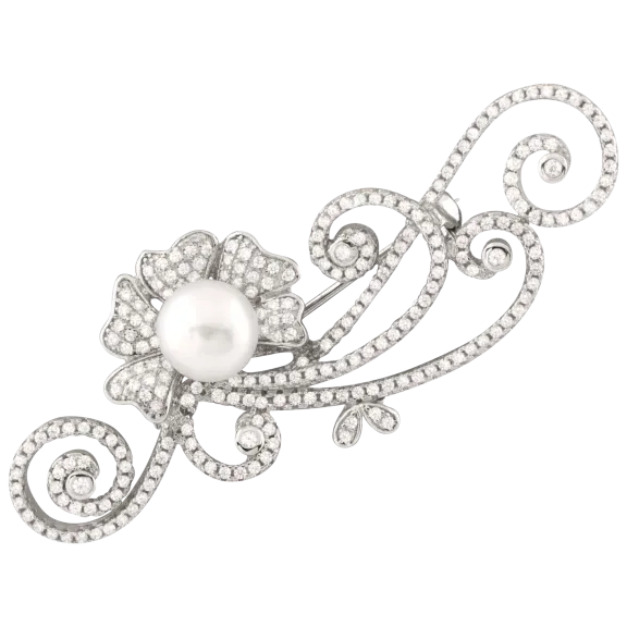Splendid Pearls Sterling Silver Pearl Brooch with Freshwater Pearls