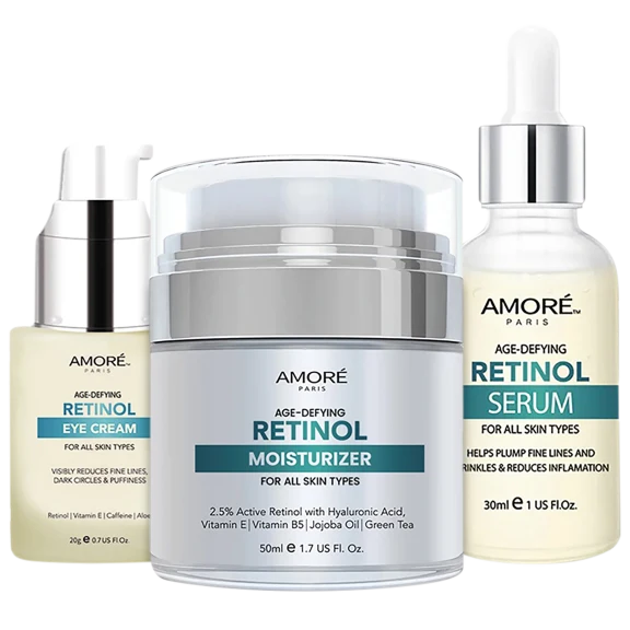 Amore Paris 3-In-1 Anti-Aging Face Serum, Moisturizer, & Eye Cream Gift Set