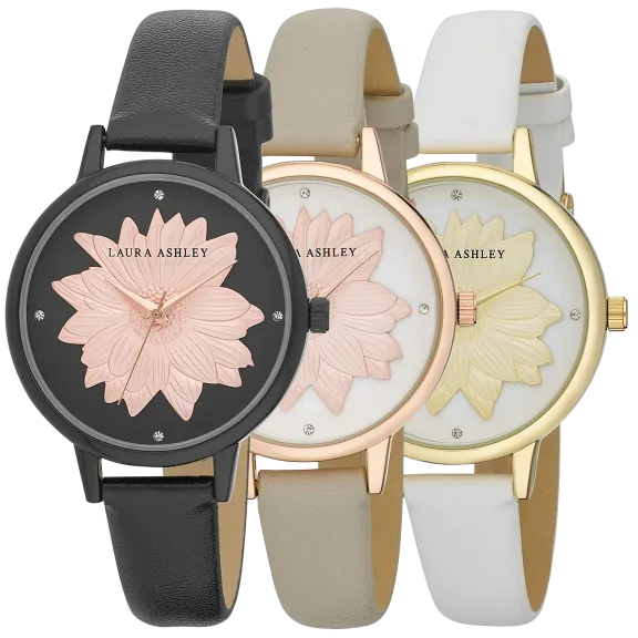 Laura Ashley Round "Flower" Dial Strap Watch