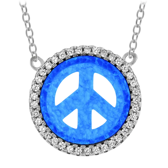 Edgewater Sterling Silver Blue Opal Peace Pendant Necklace