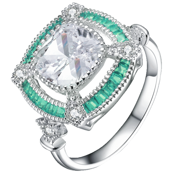 Genevive Sterling Silver Cubic Zirconia Modern Ring Square