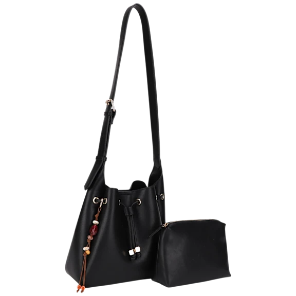 Poppy & Harper Mae Soft Bucket Drawstring Bag with Stone Accent Add-On