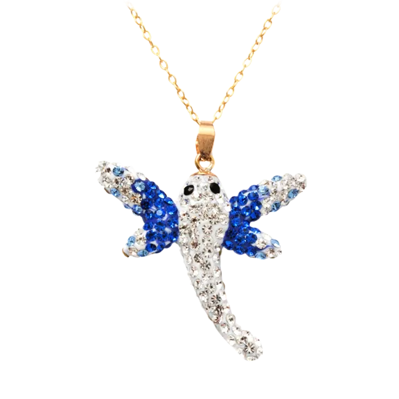 Pori Jewelers Austrian Crystal Dragonfly on 18" 14K Gold Fill Chain Necklace