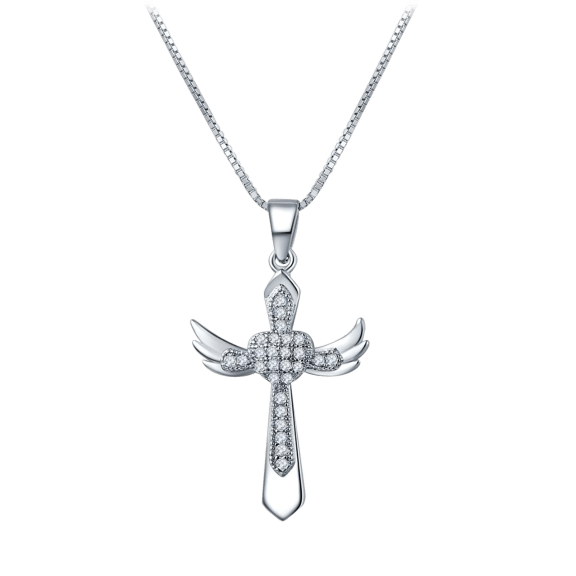 Tamborat 1.1ct Flying Angel 18K White Gold Plated Cross Necklace