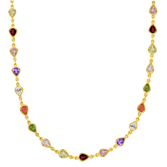 Savvy Cie 18K Gold Multi-Color Pear Shape Gem Necklace
