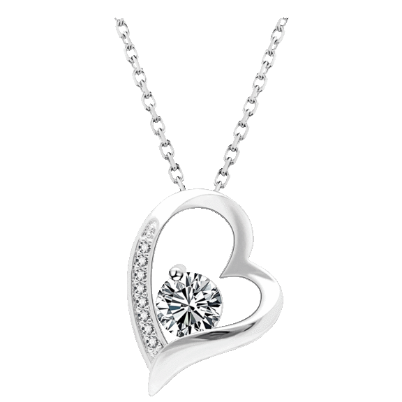Golden NYC White Swarovski Curved Heart Pendant Silver Necklace