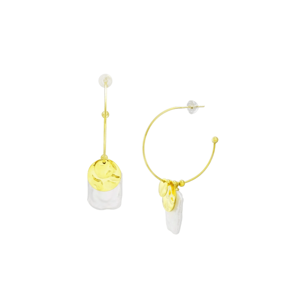 Savvy Cie Interchangeable Stacking Pearl Hoop Earrings in 18K Gold Vermeil