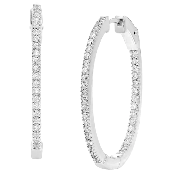 Savvy Cie 18K White Gold Inside Out 1.5" Oval Hoops