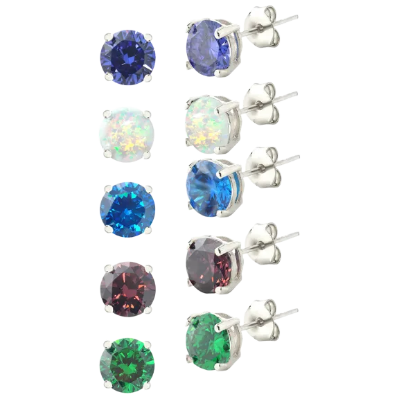 Designs by FMC 5-Pack: Rhodium Plated Colored CZ Stud Earrings