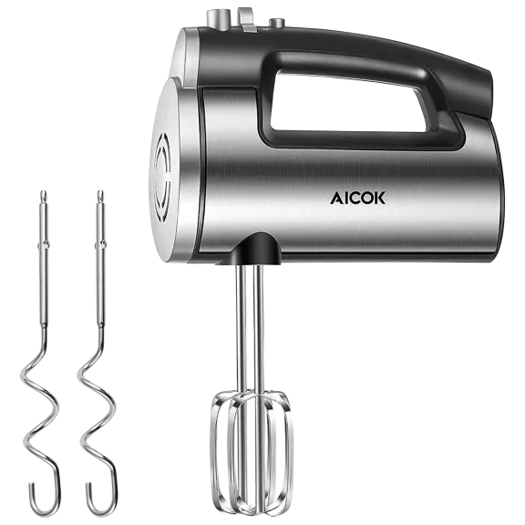 AICOOK 6-Speed Electric Hand Mixer with Dough Hooks & Beaters