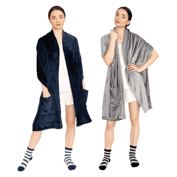 Pick-Your-2-Pack: Chic Home Snuggle Robe Wearable Blanket and Sock Set