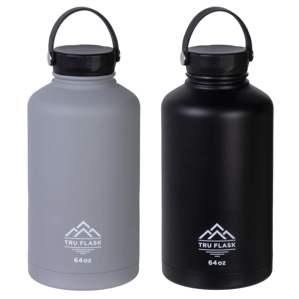 2-Pack: Tru Flask 64oz Stainless Double-Wall Insulated Bottles