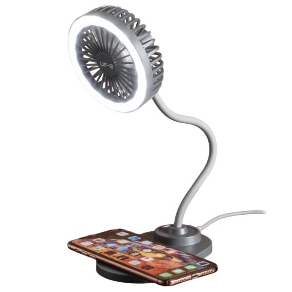 Veho UF2 3-in-1 Desktop Station with Wireless Charger, Fan & LED Light