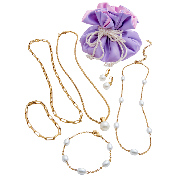 Savvy Cie 7-Piece Genuine Pearl Jewelry Set with Travel Bag