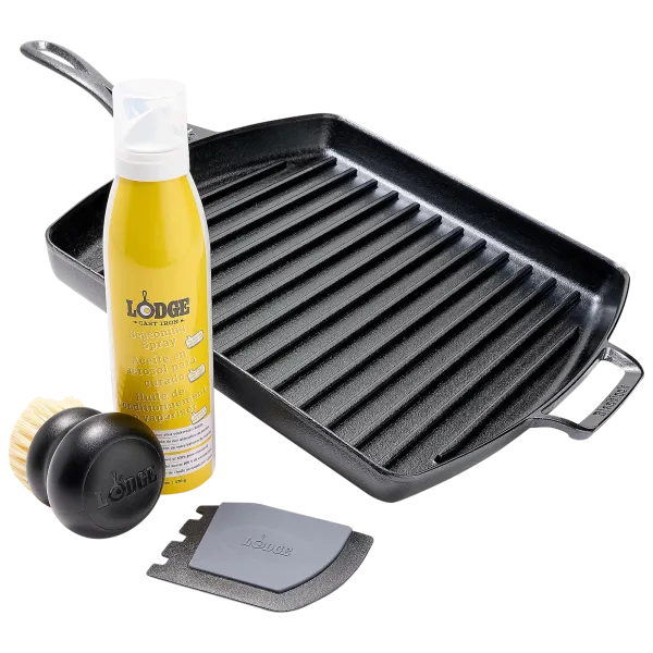 Lodge 12-inch Blacklock Cast Iron Grill Pan with Care Kit