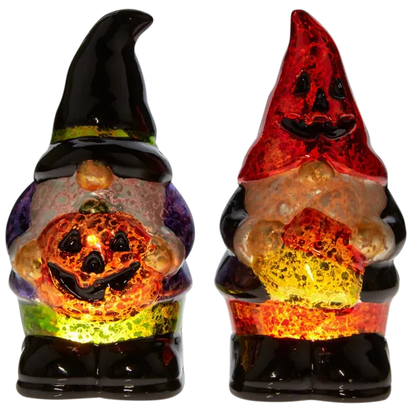 Mr. Halloween 5.875" LED Mercury Glass Gnomes 2-Piece Set with 6-Hour Timer