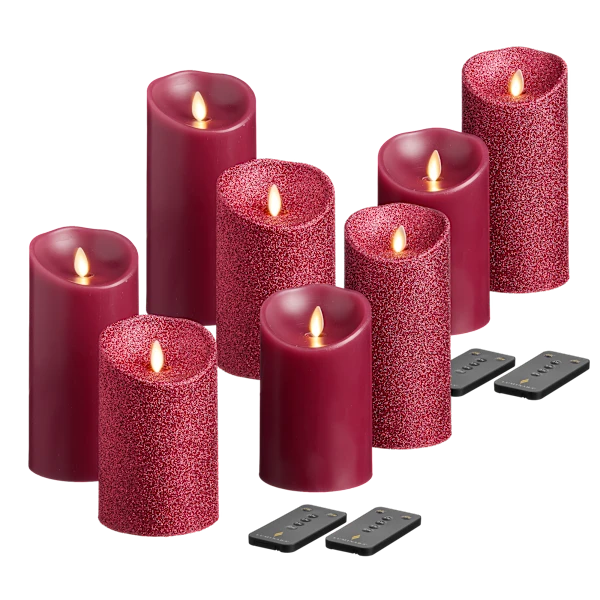 Luminara 8-Piece Flameless Smooth & Glitter Candles in Plum