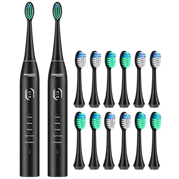 2-Pack BAOVERI Sonic Electric Toothbrushes with 12x Brush-Heads