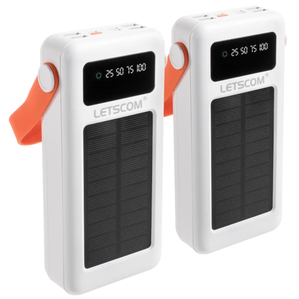 2-Pack: Letscom 30,000mAh Mobile Power Banks w/ 4 Built-in Cables & Solar Panel