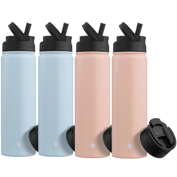 4-Pack: JoyJolt 22oz Water Bottle with Flip Lid & Sport Straw Lid