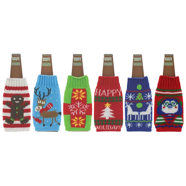 6-Pack: Uncle Bob's Ugly Holiday Sweater Beer and Wine Bottle Koozies