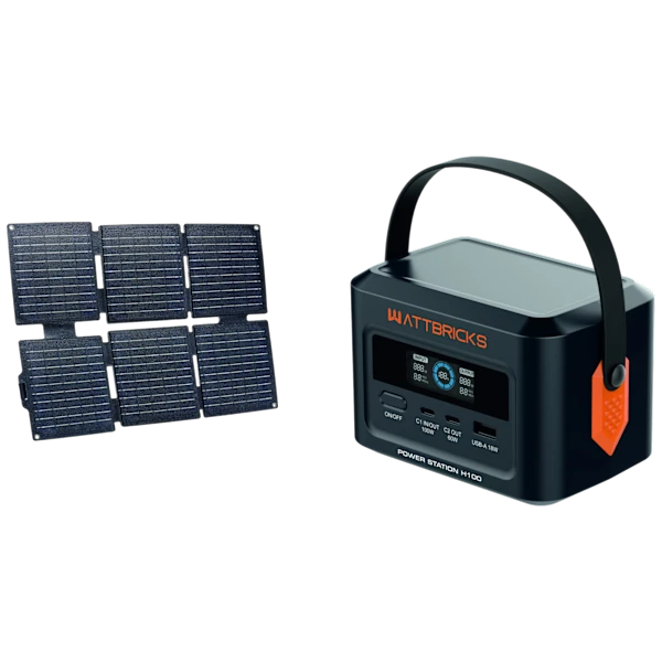Wattbricks Portable 100W Power Station and Solar Panel Bundle